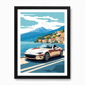 A Mazda Mx 5 Miata Car In The Lake Como Italy Illustration 2 Art Print