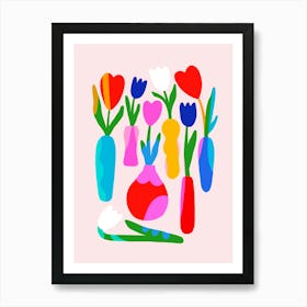 Minimal colourful Tulip Flowers in Vases pink Art Print