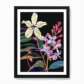 Neon Flowers On Black Lilac 3 Art Print