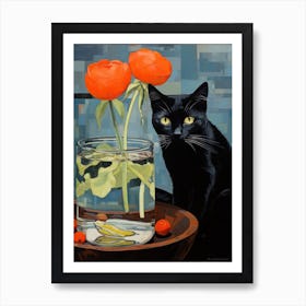 Black Cat With Flowers 6 Art Print