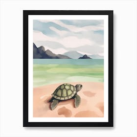 Cute Sea Turtle On The Beach Drawing 4 Art Print