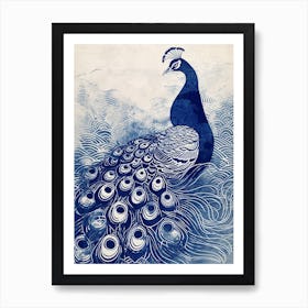 Navy & White Peacock Portrait 1 Art Print