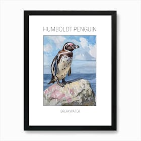 Humboldt Penguin Breakwater Watercolour Painting 4 Poster Art Print