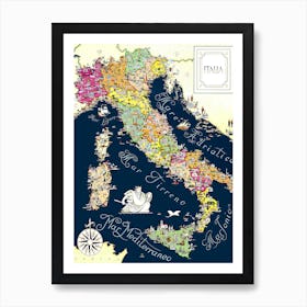 Vintage Travel Poster Italy Map 1, Andrea Stockel Art Print