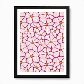 Into The Garden - Flower Mosaic Pink Magenta Textured Hand Drawn Art Print