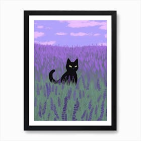 Black Cat In A Lavender Field Art Print