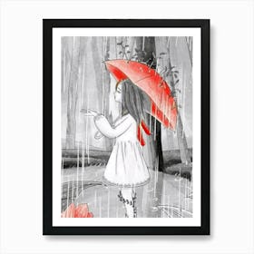 Girl In The Rain Art Print