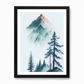 Mountain And Forest In Minimalist Watercolor Vertical Composition 250 Art Print