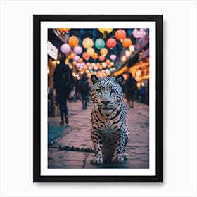 Lanterns and Snow Leopard Art Print