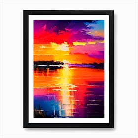 Sunset Over Lake Waterscape Bright Abstract 1 Art Print