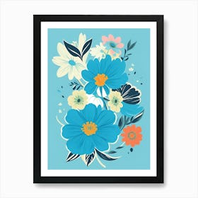 Beautiful Flowers Illustration Vertical Composition In Blue Tone 24 Art Print