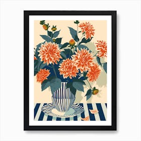 Dahlia Flowers On A Table   Contemporary Illustration 3 Art Print