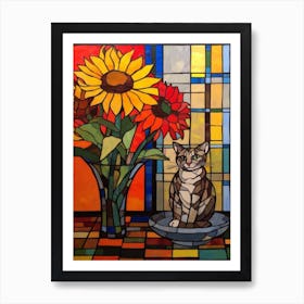 Proteas With A Cat 1 De Stijl Style Mondrian Art Print