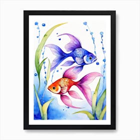 Twin Goldfish Watercolor Painting (40) Art Print