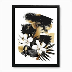 Black And Gold Floral Painting Art Print