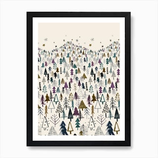 Night Tree Forest Purple Art Print