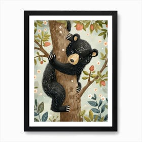 American Black Bear Cub Climbing A Tree Storybook Illustration 3 Art Print