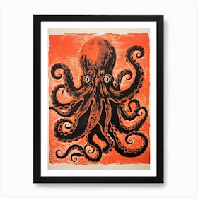 Octopus, Woodblock Animal  Drawing 4 Art Print