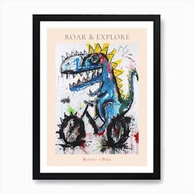 Abstract Dinosaur Riding A Bike Painting 1 Poster Art Print