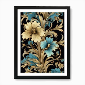 Floral Pattern On A Black Background Art Print