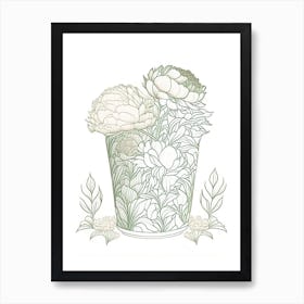 Container Of Peonies In Garden 2 Drawing Art Print