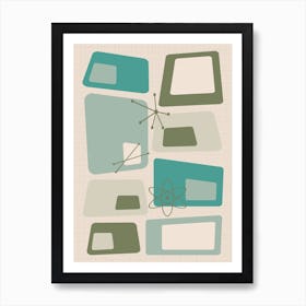 Mid Century Abstract Blocks 18 Teal, Aqua, and Green Art Print