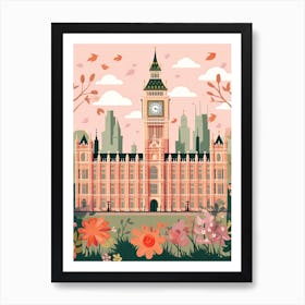 The Palace Of Westminster   London, England   Cute Botanical Illustration Travel 0 Art Print