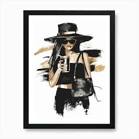Woman In Black Hat Art Print