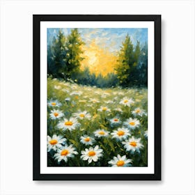 Daisies in the Meadow ~ Summer Oil Painting Vibrant Countryside Summer Landscape Feature Wall Decor - Botanical Art Print