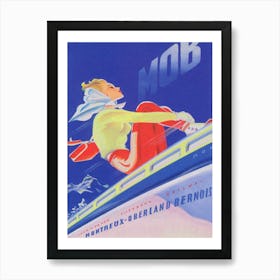 Woman on Train Vintage Ski Poster Art Print