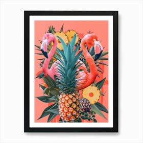 Flamingo & Pineapple Kitsch Collage 1 Art Print