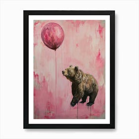 Cute Grizzly Bear 2 With Balloon Art Print