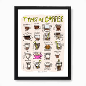 Types Of Coffee Barbie pink Art Print