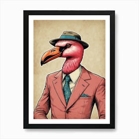 Flamingo In Suit Art Print