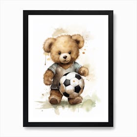 Football Teddy Bear Painting Watercolour 4 Art Print