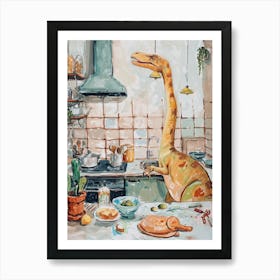 Dinosaur Cooking In The Kitchen Painting 4 Art Print