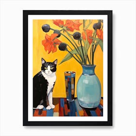 Daffodil Flower Vase And A Cat, A Painting In The Style Of Matisse 4 Art Print