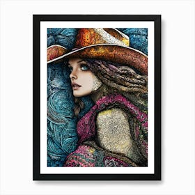 Cowgirl In A Hat Art Print