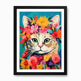 Munchkin Cat With A Flower Crown Painting Matisse Style 4 Art Print