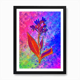 Water Canna Botanical in Acid Neon Pink Green and Blue n.0048 Art Print