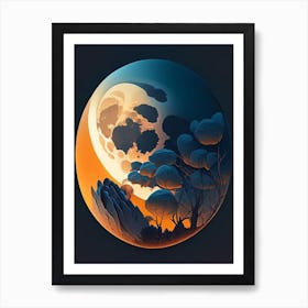 Full Moon Comic Space Space Art Print