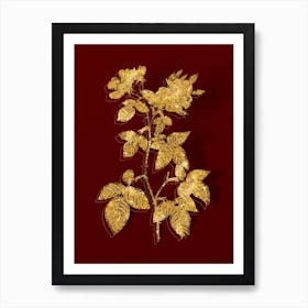 Vintage Red Bramble Leaved Rose Botanical in Gold on Red n.0206 Art Print