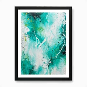 Acrylic Painting Of An Abstract Design Featuring Dirty Watercolor Splashes Blending Teal Green An (5) Art Print