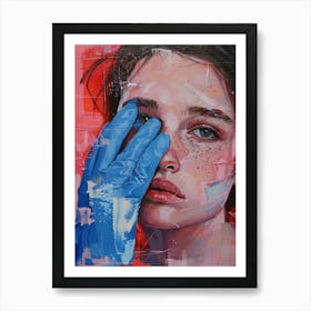 Girl In Blue Gloves 1 Art Print