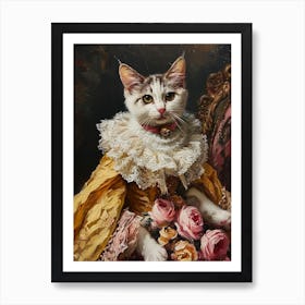 Cat In Medieval Gold Dress Rococo Inspired 4 Art Print