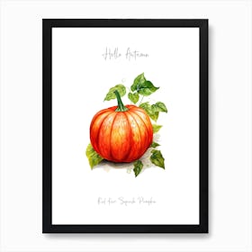Hello Autumn Red Kuri Squash Pumpkin Watercolour Illustration 2 Art Print