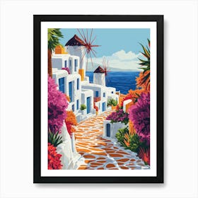 Mykonos Illustration-style poster Art Print