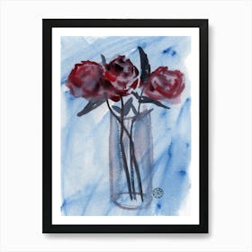 Roses On Blue Art Print