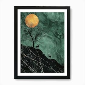 Deer In The Moonlight 4 Art Print