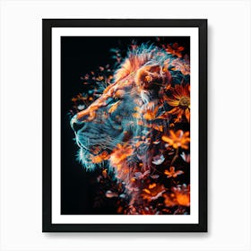 Lion Head With Flowers 2 Art Print